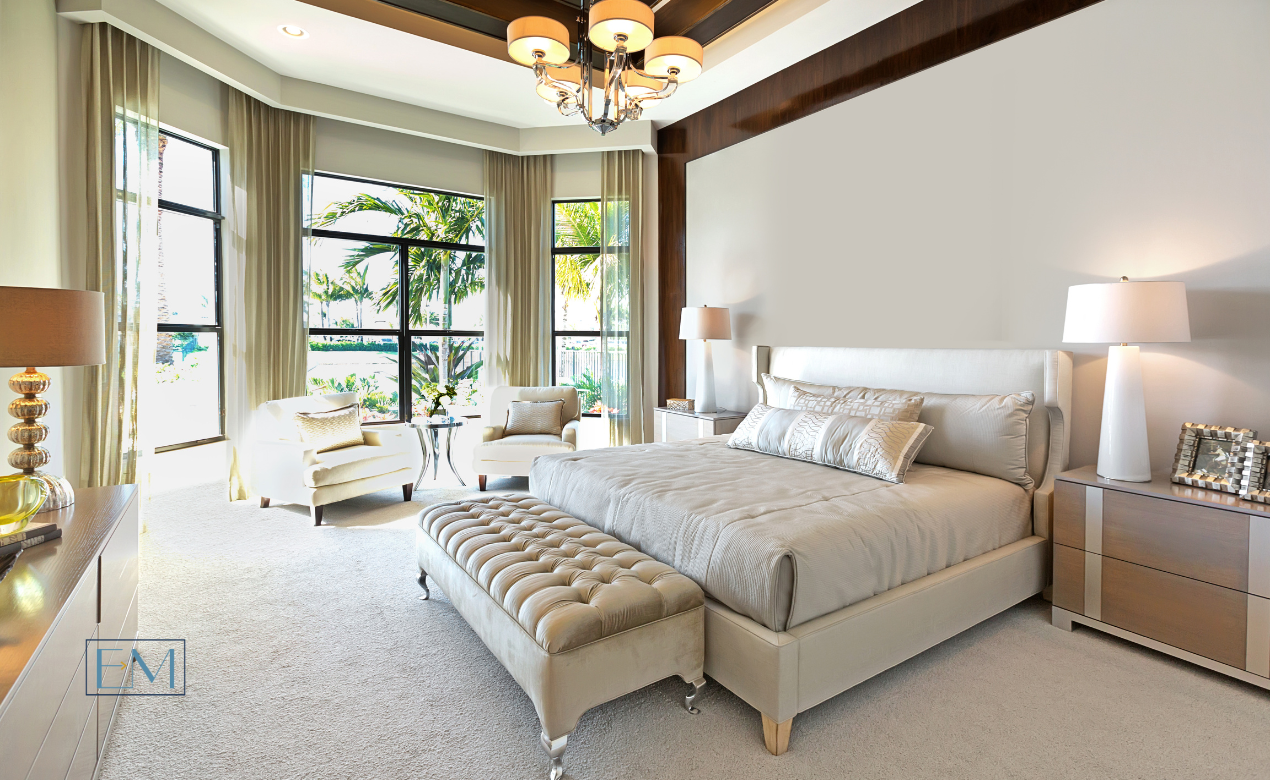 A warm, uncluttered bedroom sanctuary for a couple